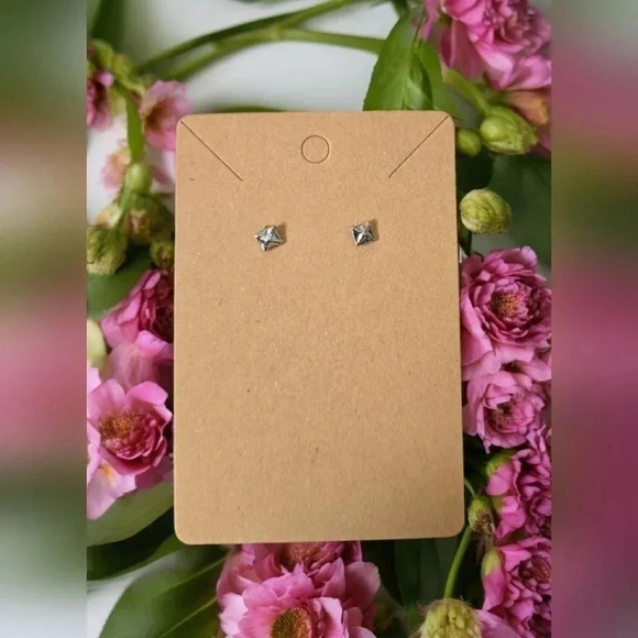 Silver Plated 3D Square Stud Earrings - Picture 2 of 2